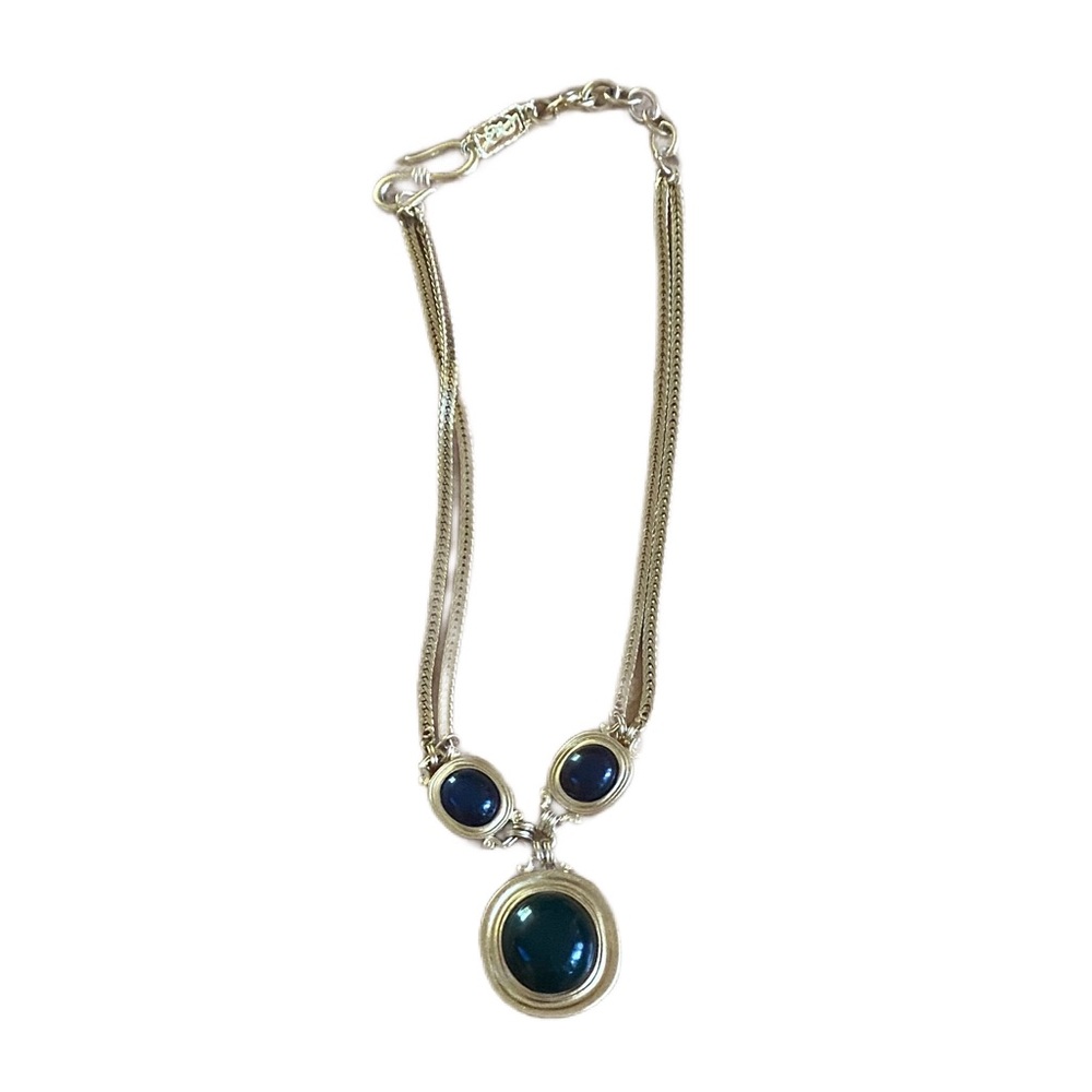 Vintage YVES SAINT LAURENT GOOSSENS 18K NECKLACE REVERSIBLE CABOCHON PENDANT
